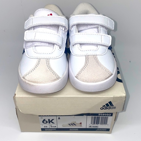 Adidas Kids’ VL Court 3.0 CF Sneakers Size 6K White/Navy/Red - Picture 3 of 12